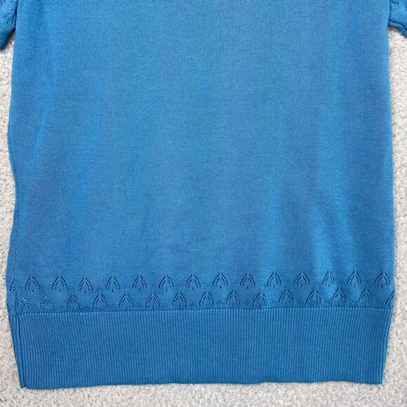 Minimalist Sweater Knit M Cottagecore Dainty Pointelle Blue SS 100% Cotton - Picture 11 of 14